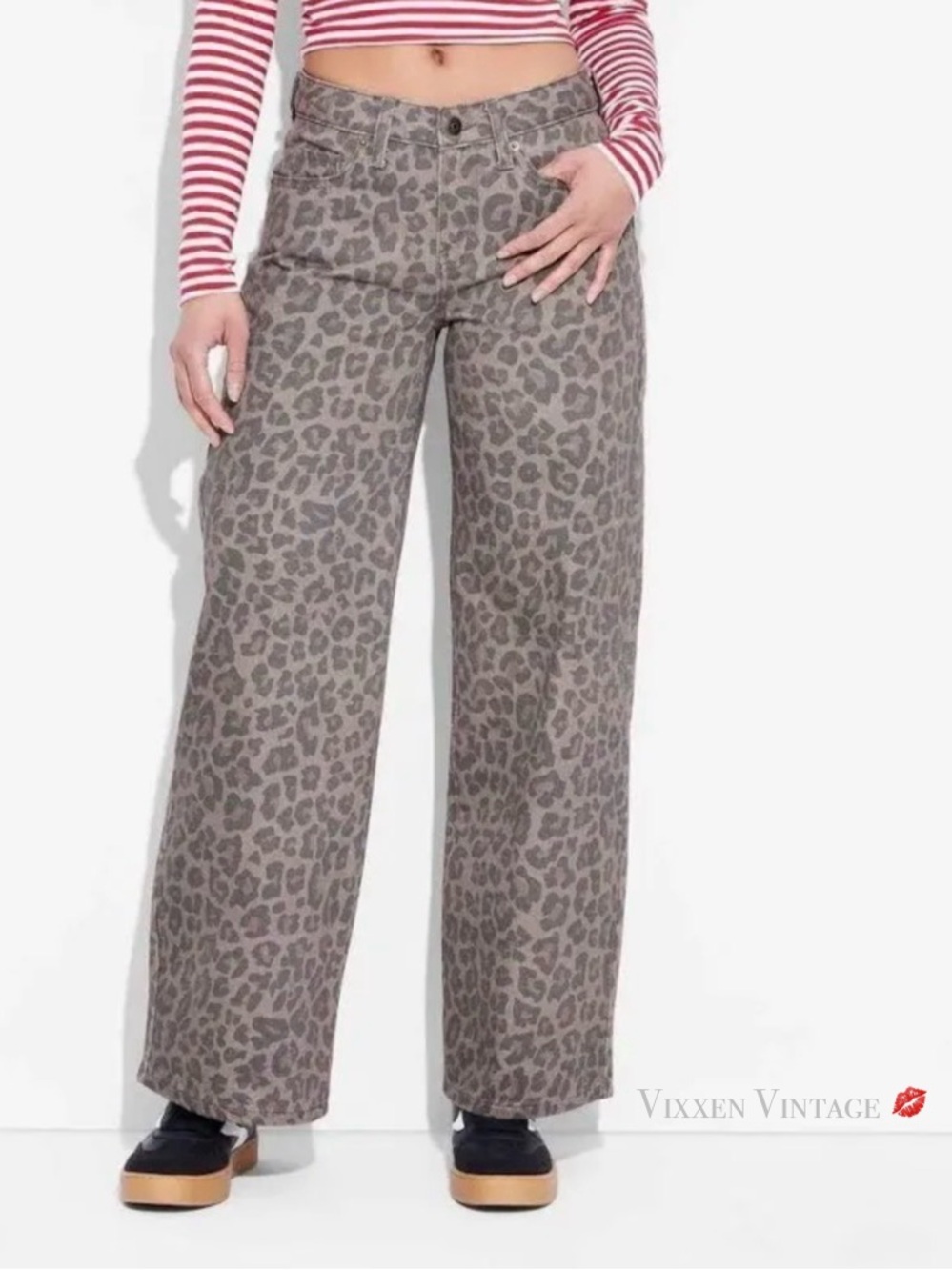 WILD FABLE LEOPARD PRINT 'LOW-RISE BAGGY JEAN' IN WASHED BROWN/BLACK